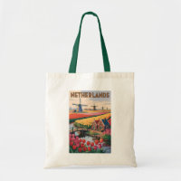 Netherlands Tulips Illustration Travel Art Vintage