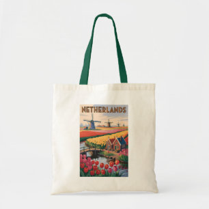 Netherlands Tulips Illustration Travel Art Vintage Tote Bag
