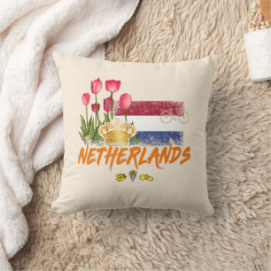 Netherlands Vintage Holland Flag and Dutch Tulip Cushion