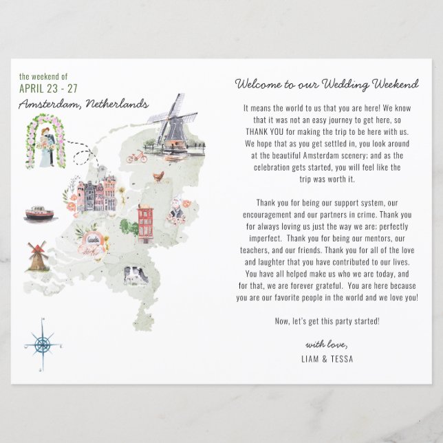 Netherlands Wedding Weekend Welcome Itinerary (Front)