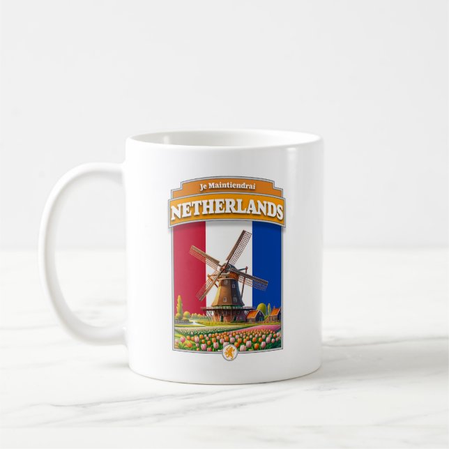 Netherlands Windmill and Tulips Coffee Mug (Left)