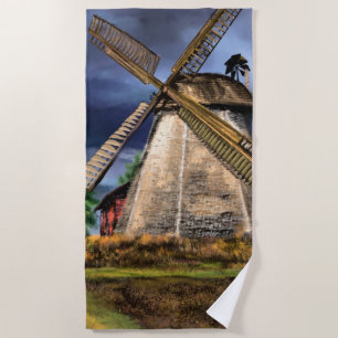 Netherlands Windmill Landscape Beach Towel