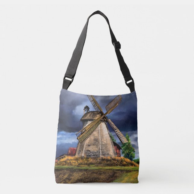 Netherlands Windmill Landscape Crossbody Bag (Front)