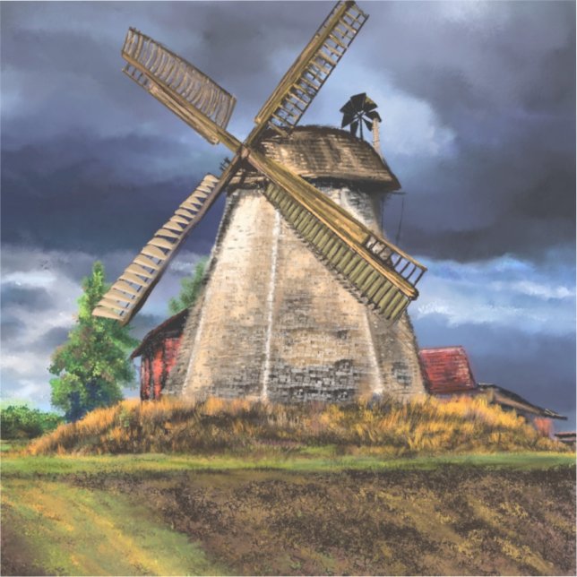 Netherlands Windmill Landscape Drawing Sticker (Front)