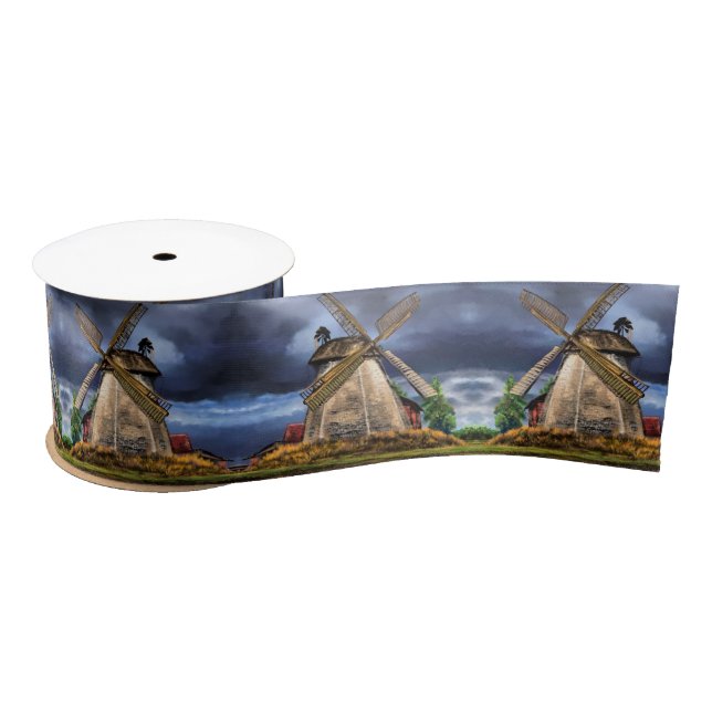 Netherlands Windmill Landscape Gift Ribbon Satin Ribbon (Spool)