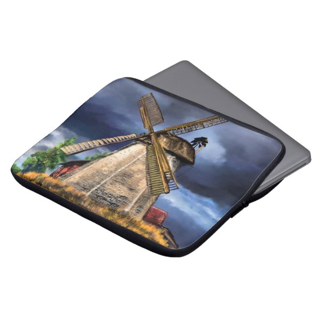 Netherlands Windmill Landscape Laptop Sleeve (Front Top)