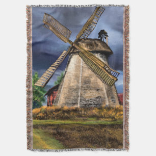 Netherlands Windmill Landscape Throw Blanket