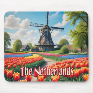 Netherlands Windmill & Tulips Mouse Mat