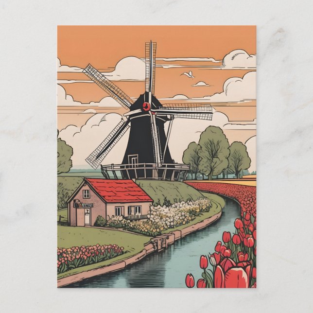 Netherlands Windmills Postcard (Front)