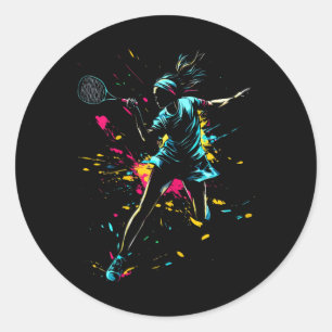 Netll Court Game Paint Splash Dminton Player Girl Classic Round Sticker