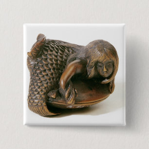 Netsuke carved in the shape of a mermaid 15 cm square badge