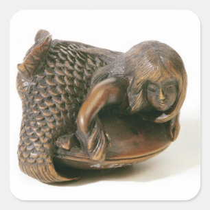 Netsuke carved in the shape of a mermaid square sticker