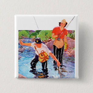 Netting A Fish by R.J. Cavaliere 15 Cm Square Badge