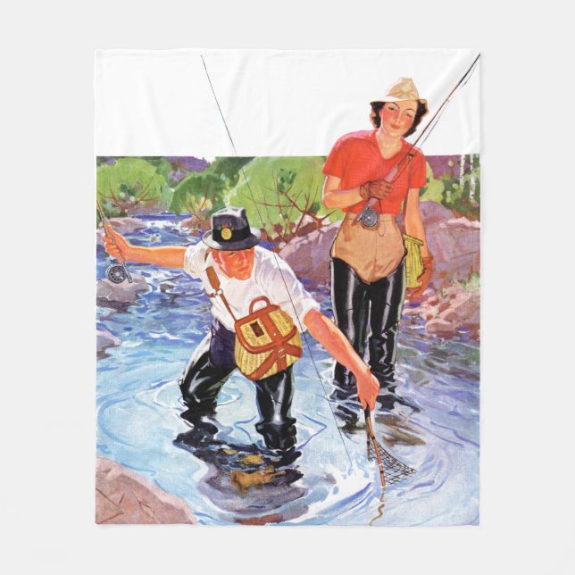 Netting A Fish by R.J. Cavaliere Fleece Blanket (Front)