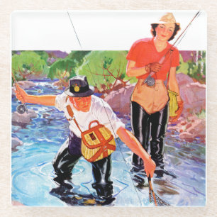 Netting A Fish by R.J. Cavaliere Glass Coaster