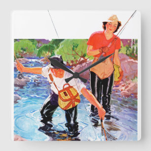 Netting A Fish by R.J. Cavaliere Square Wall Clock