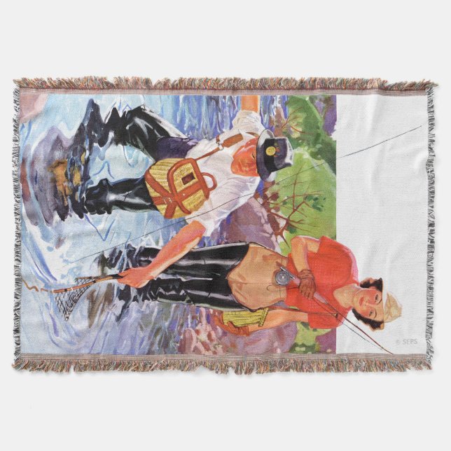 Netting A Fish by R.J. Cavaliere Throw Blanket (Front)