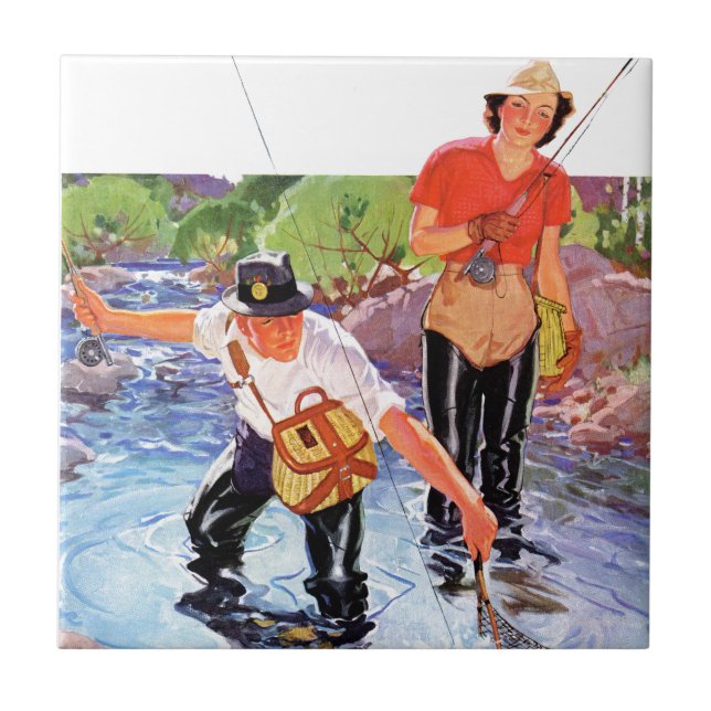 Netting A Fish by R.J. Cavaliere Tile (Front)