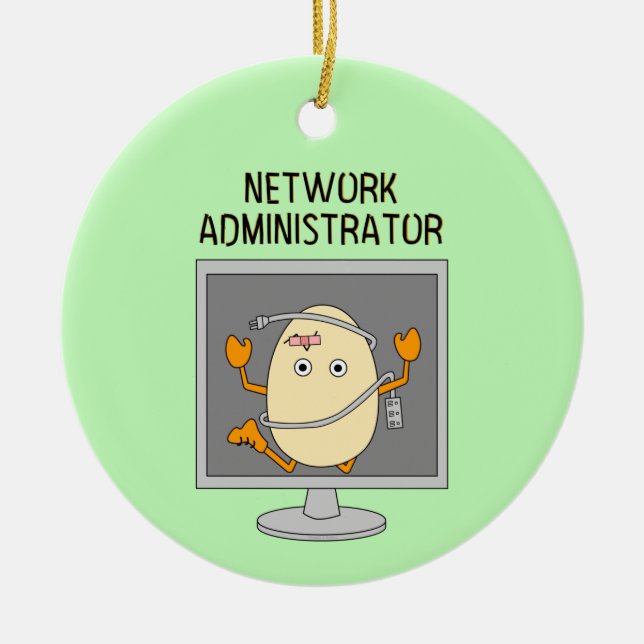 Network Administrator Egghead Ceramic Tree Decoration (Front)