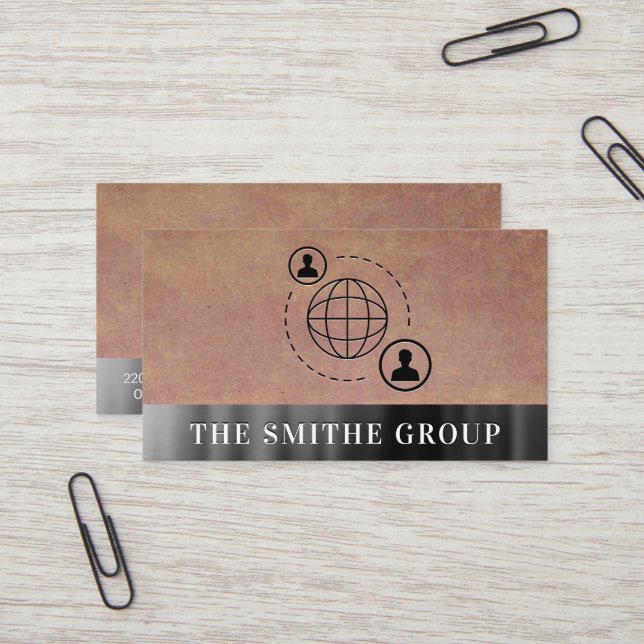Network Communication Icon Metallic Background Business Card (Front/Back In Situ)