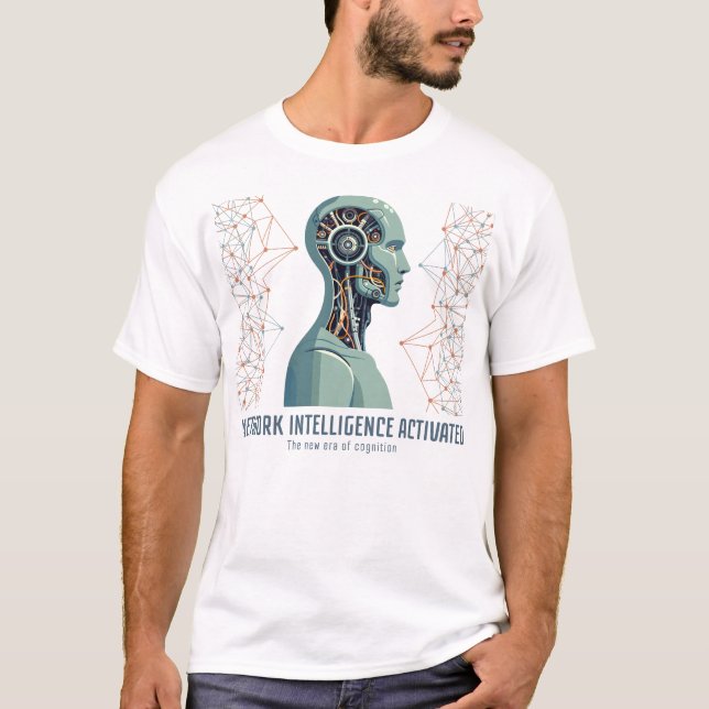 Network Intelligence Activated – Futuristic Robot  T-Shirt (Front)