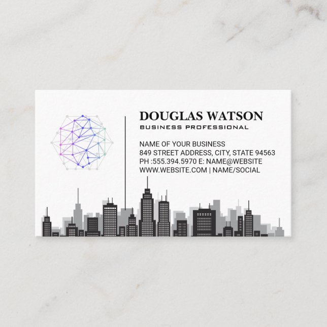 Network Logo | City Skyline Business Card (Front)