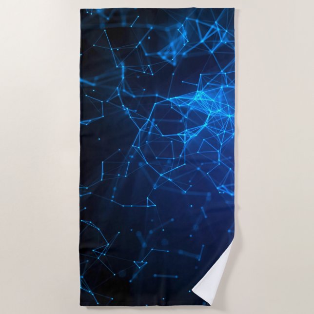 Network of Blue Dots and Lines Beach Towel (Front)
