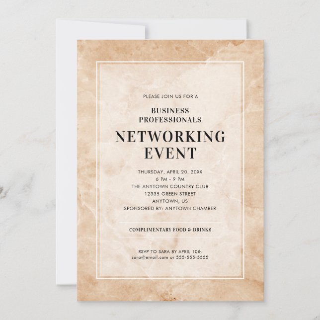 Networking Event Stylish Marble Background Invitation (Front)