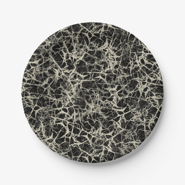 Networking Neurons on Black - seamless pattern.   Paper Plate (Front)