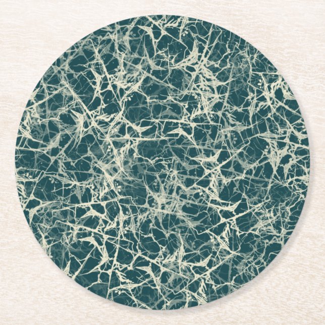 Networking Neurons on Teal - seamless pattern. Round Paper Coaster (Front)