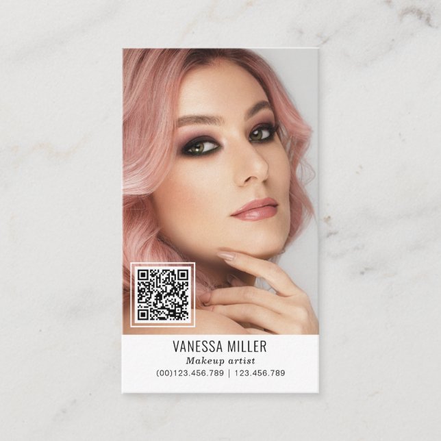 Networking QR code makeup artist vertical photo Bu Business Card (Front)