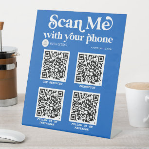 Networking social media Modern Trendy Blue QR code Pedestal Sign