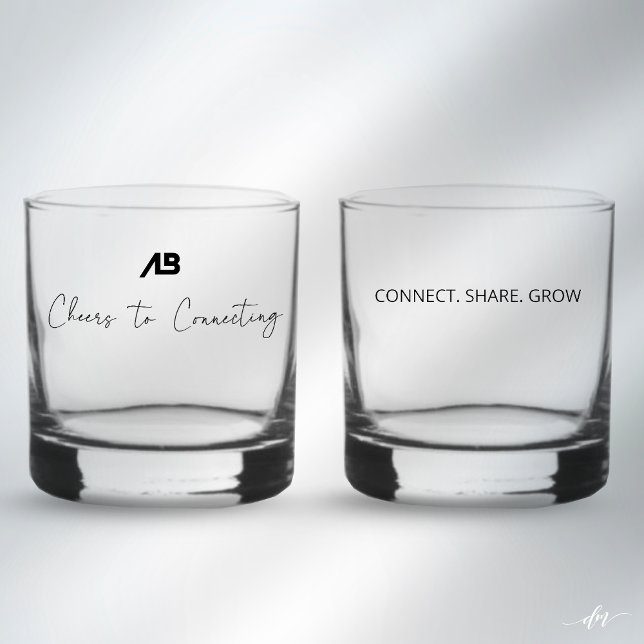 Networking Whiskey Glass (Custom networking rock glasses featuring Cheers to Connecting and Connect Share Grow messaging)