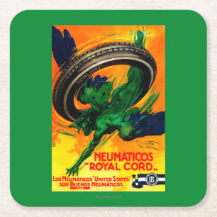 Neumaticos Royal Cord Vintage PosterEurope Square Paper Coaster