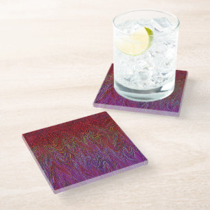 "Neural Firestorm" Abstract” Red Purple Glass Coaster