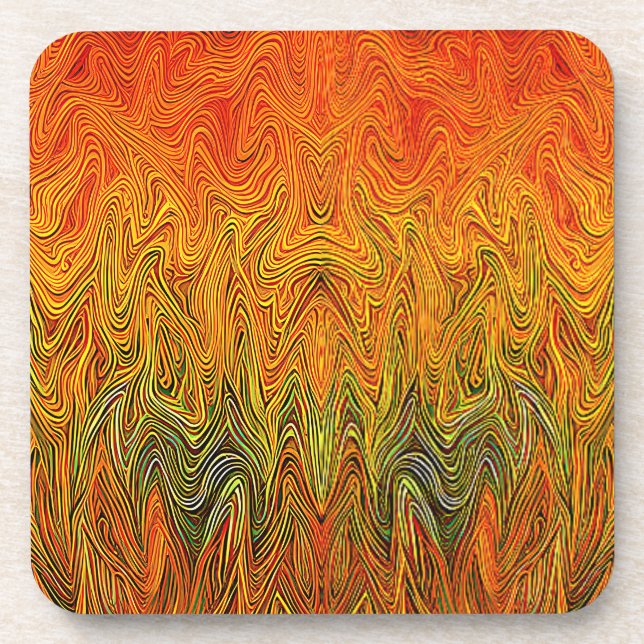 "Neural Firestorm" Abstract Yellow Orange Coaster (Front)