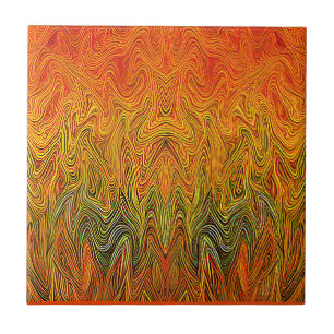 "Neural Firestorm" Abstract Yellow Orange Tile