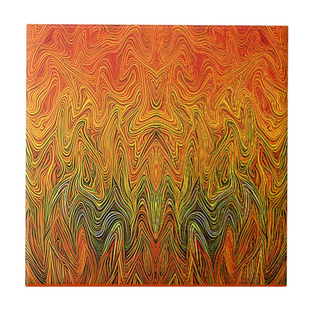 "Neural Firestorm" Abstract Yellow Orange Tile (Front)