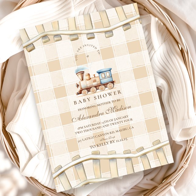 Neural Watercolor Train Baby Shower Invitation (Creator Uploaded)