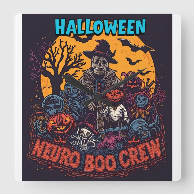 Neuro Boo Crew Halloween Square Wall Clock (Front)