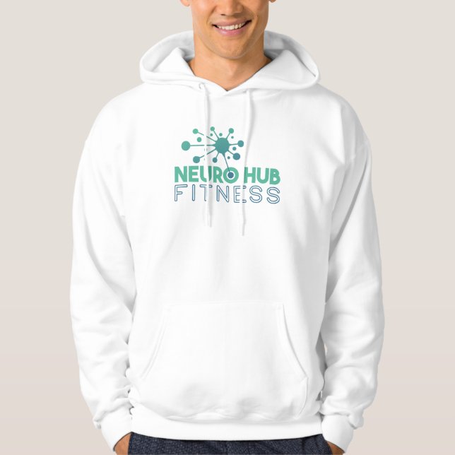 Neuro Hub Fitness Men's White Logo Hoodie (Front)