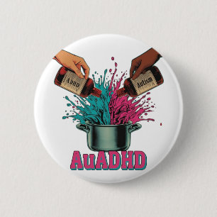 Neurodivergent Autism ADHD Vintage Art Pink Teal 6 Cm Round Badge