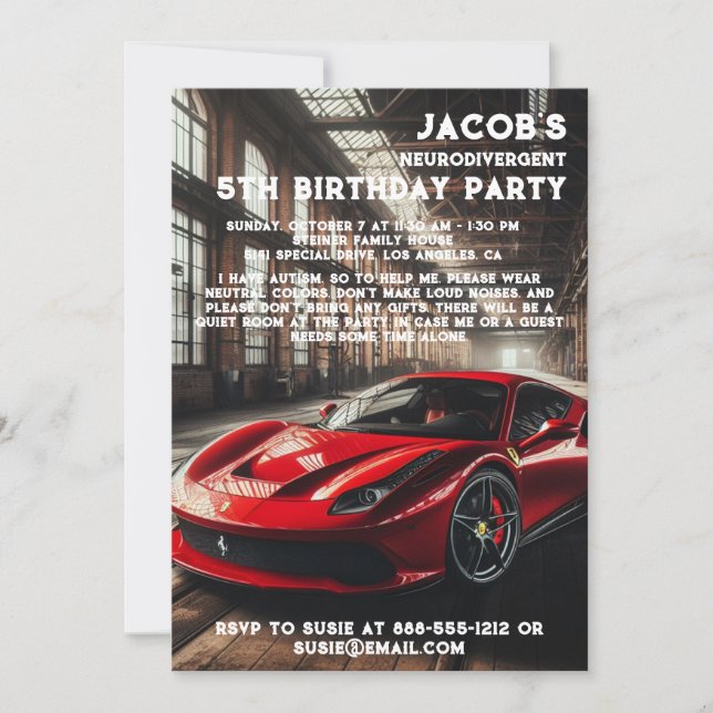 Neurodivergent Autistic Birthday Party Invitation (Front)
