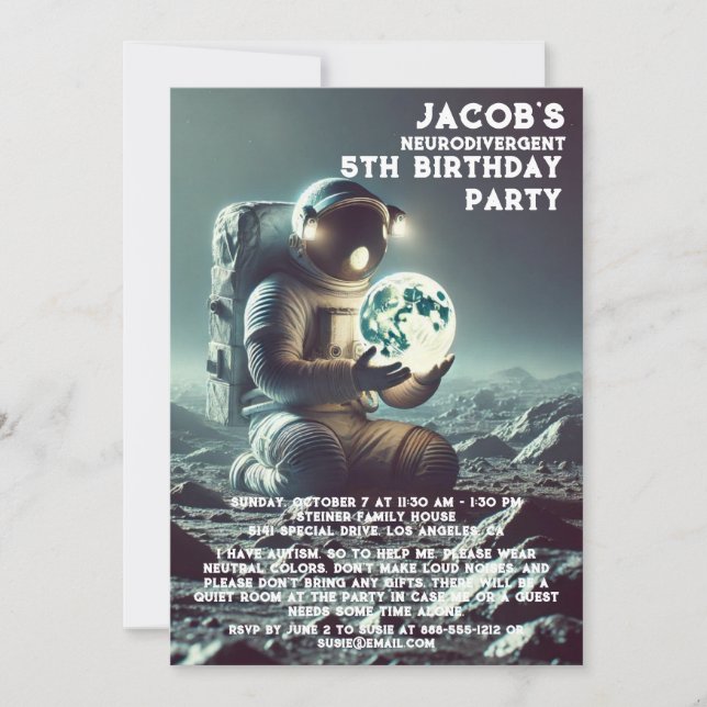 Neurodivergent Autistic Birthday Party Invitation (Front)