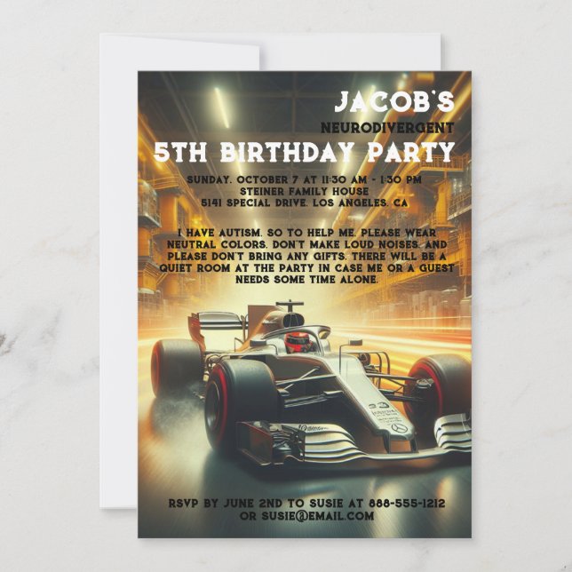 Neurodivergent Autistic Birthday Party Invitation (Front)