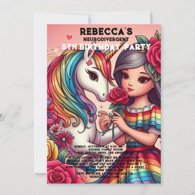 Neurodivergent Autistic Birthday Party Invitation (Front)