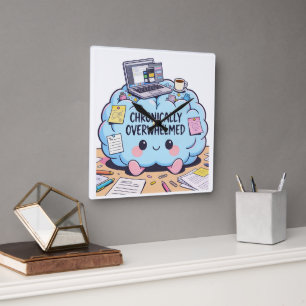 Neurodivergent Chronically Overwhelmed Cute Brain Square Wall Clock
