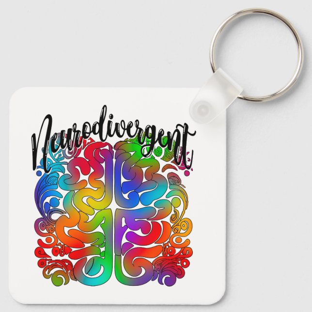 Neurodivergent Rainbow Brain for Autism Acceptance Key Ring (Back)