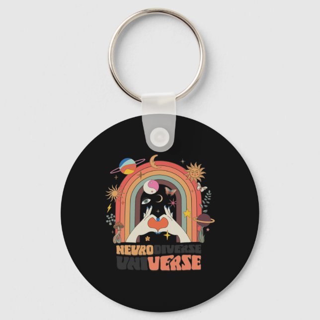 Neurodiverse Universe Celestial Retro Autism Aware Key Ring (Front)
