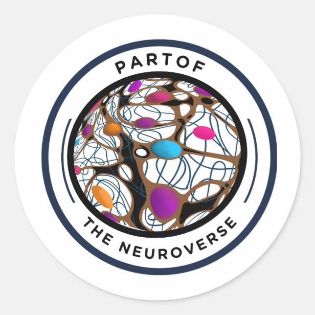 Neurodiversity acceptance autism brain neuro classic round sticker (Front)